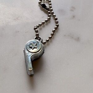Hong Kong Cracker Jack authentic 1960 Silver Tone whistle pendant charm on ring